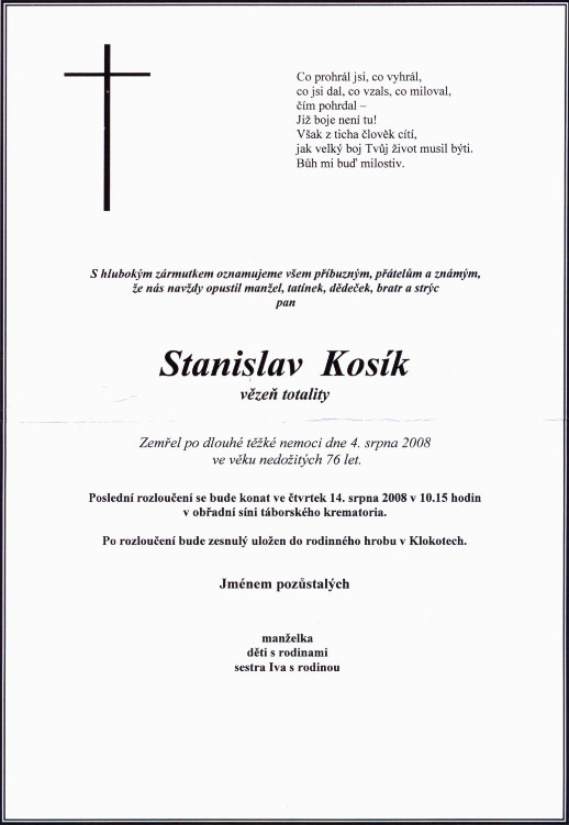 Zemřel Stanislav Kosík, vězeň totality | 