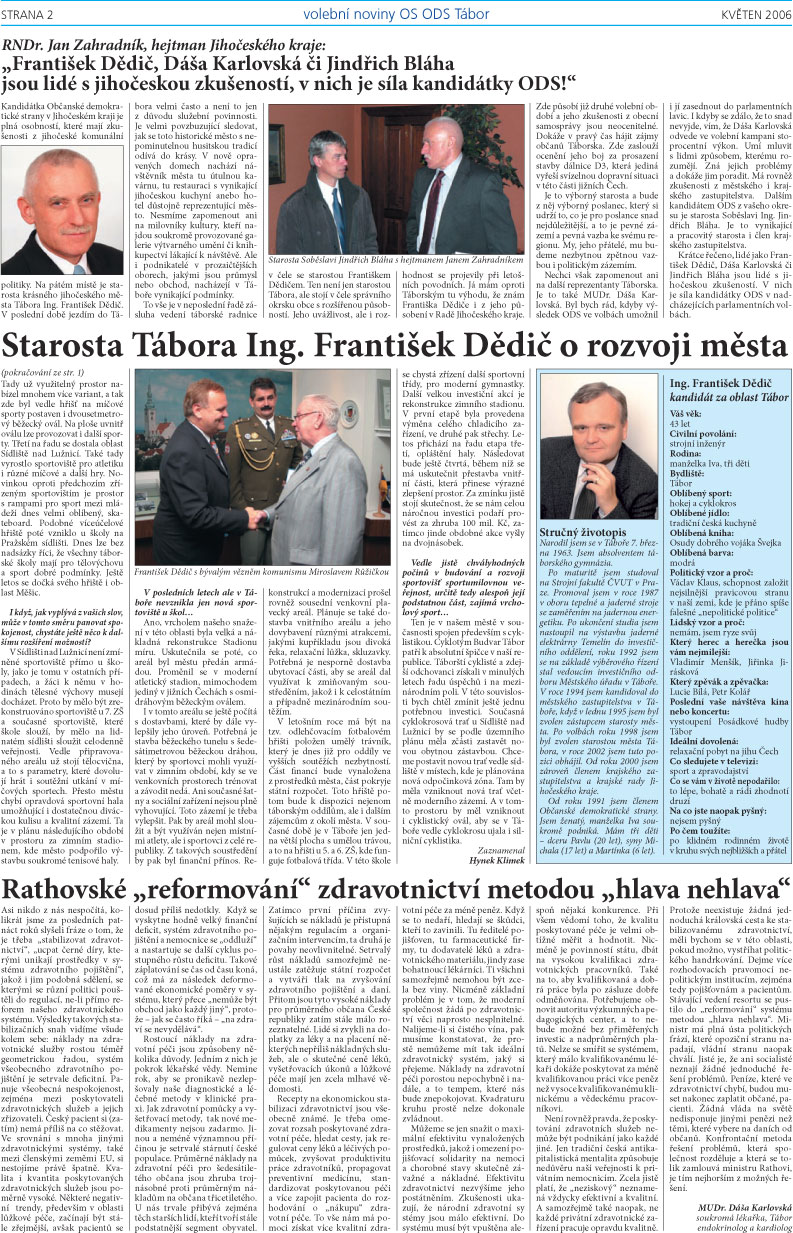 Volební noviny OS ODS Tábor, květen 2006, strana 2