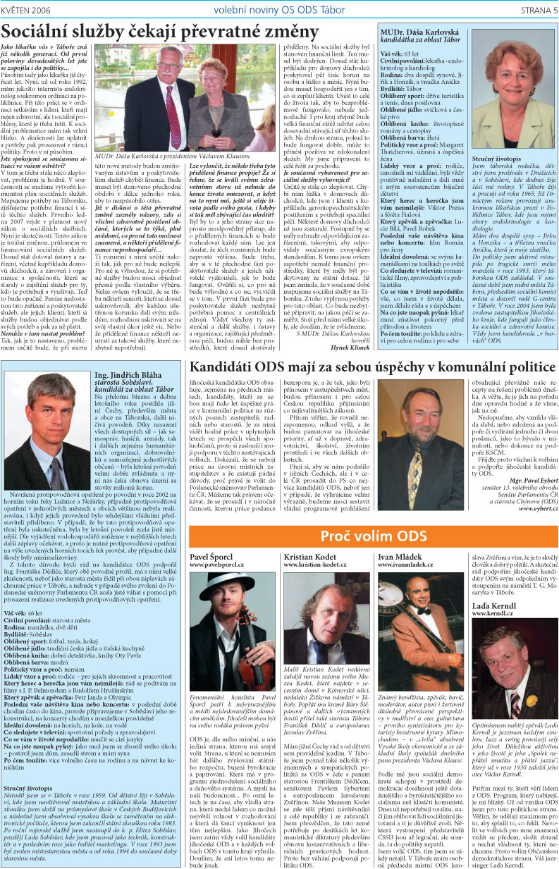 Volební noviny OS ODS Tábor, květen 2006, strana 5