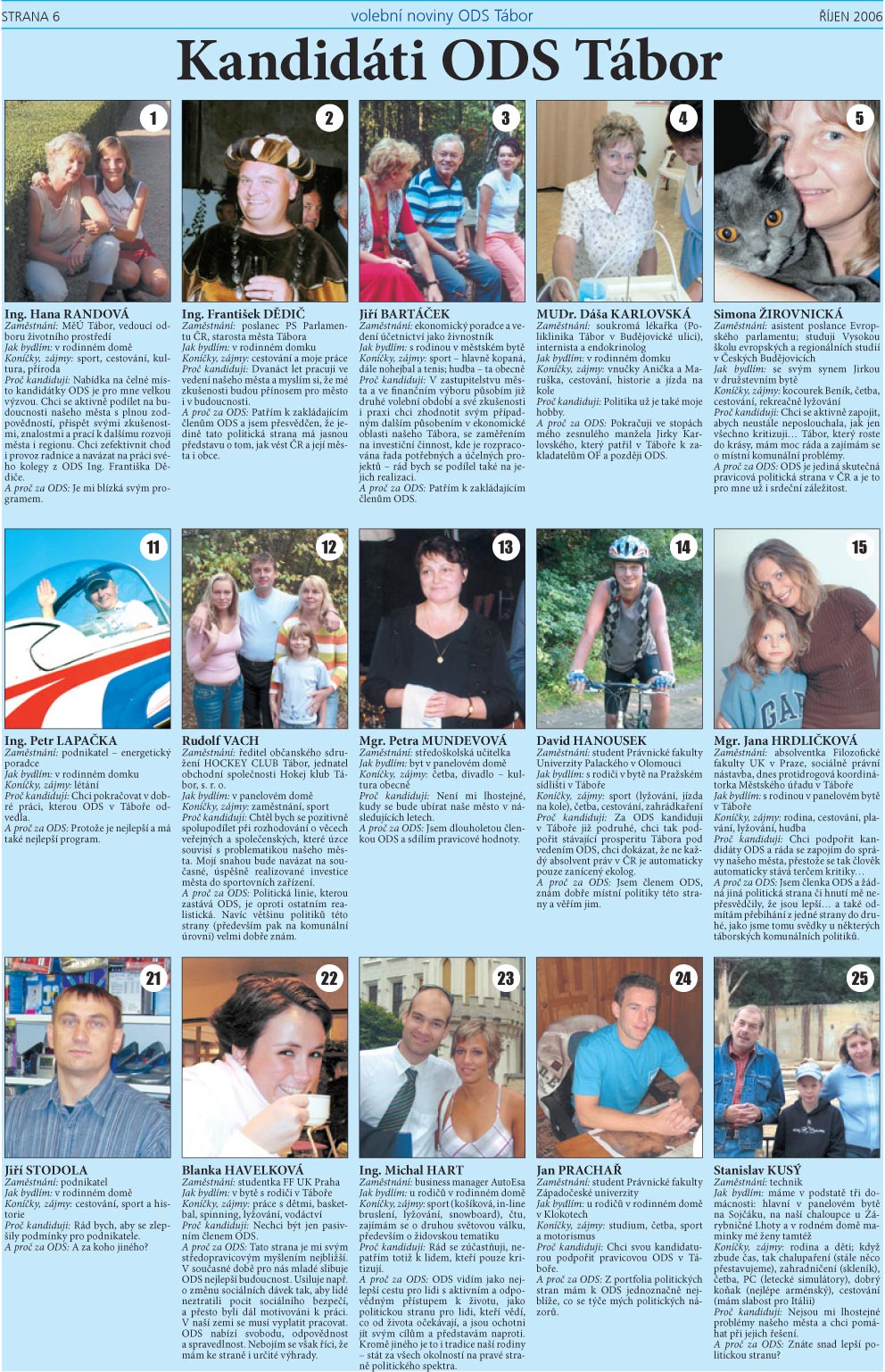 Volební noviny OS ODS Tábor, říjen 2006, strana 6