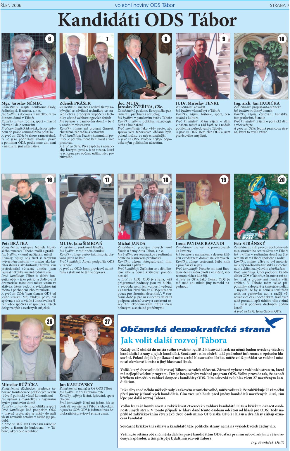Volební noviny OS ODS Tábor, říjen 2006, strana 7