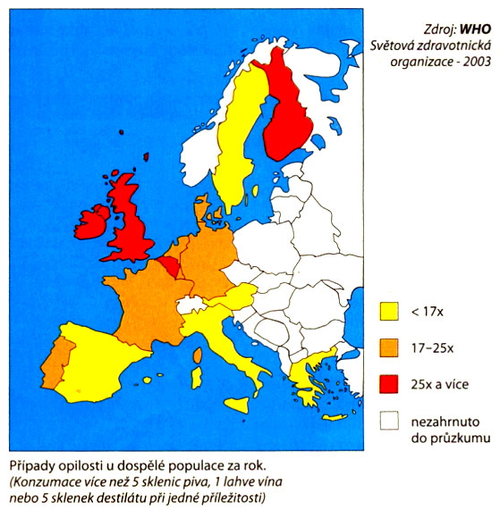 Případy u dospělé populace za rok, graf WHO - Světová zdravotnická organice 2003